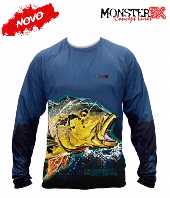 Camiseta Monster 3X NEW Fish Collection Tucunar� A�u Masculina -Tam. P